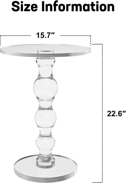 Acrylic Side Table, Acrylic End Table, Clear Small round Side/End Tables with Support Rod, Modern Drink Table/Nightstand for Living Room Bedroom Lobby Balcony, 15.7'' L X 15.7'' W X 22.6'' H