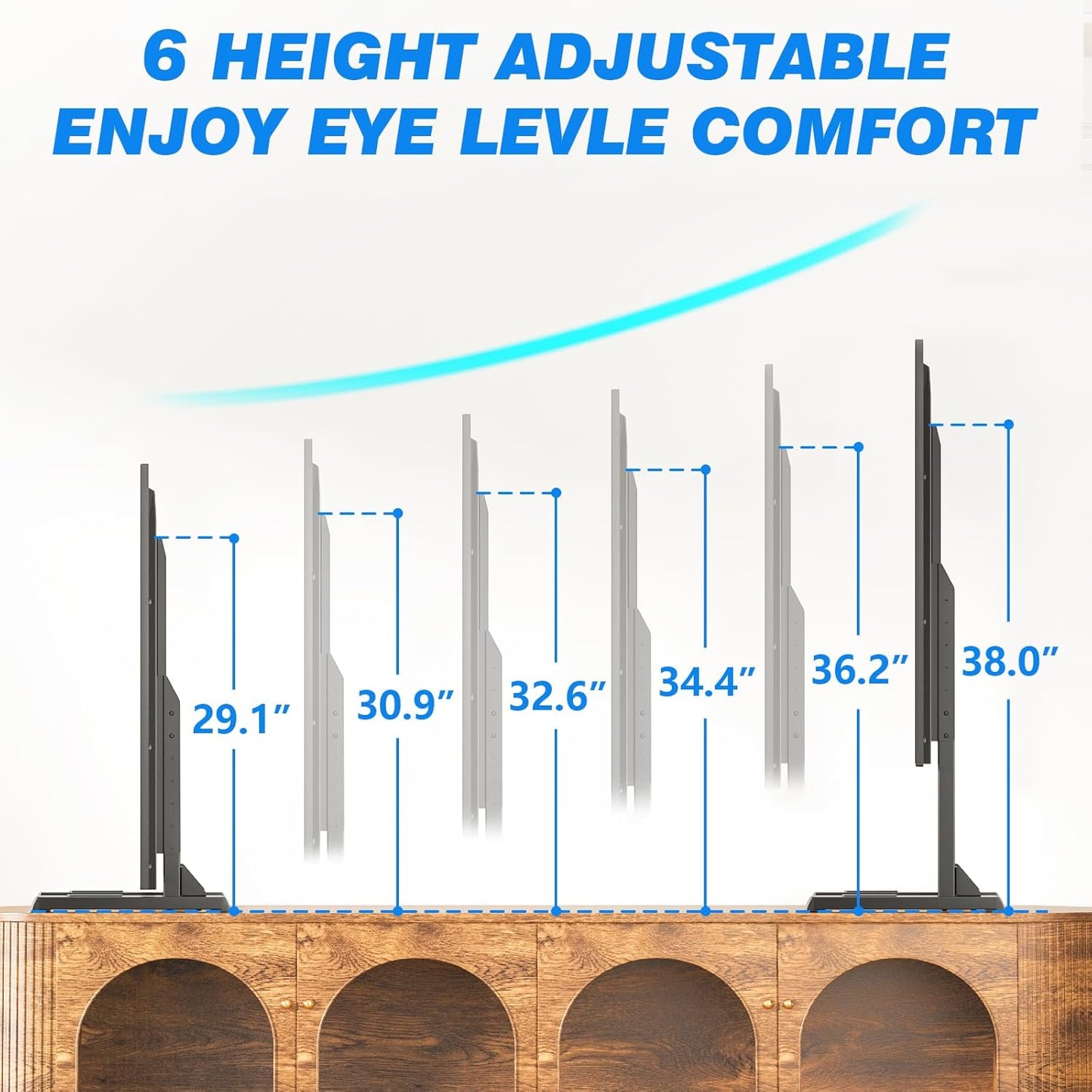 Table Top TV Stand with Height Adjustable TV Legs, TV Stands Base with Cable Management for Most 37 to 86 Inch Flat or Curved Tvs, Steel TV Feet Holds up to 150 Lbs, Max VESA 800X600Mm, Black