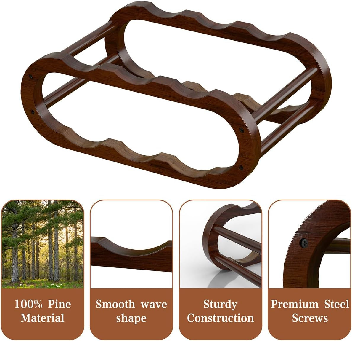 Wine Rack – Small Countertop Wine Rack & Wine Bottle Holder for Cabinet and Countertop, Stylish Natural Wood Wine Holder (6-Bottle