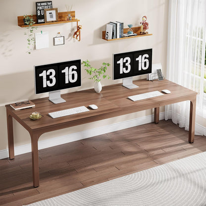 2-Person Home Office Desk, 78.7" Extra Long Computer Desk, Double Workstation for Home Office, Work Desk for Two People (Brown)