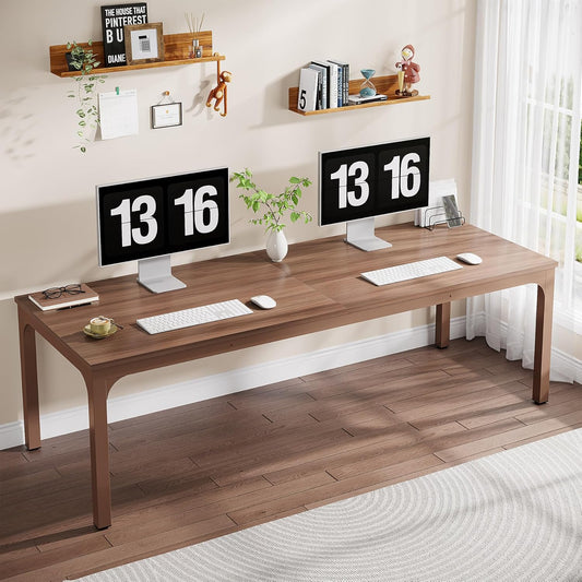 2-Person Home Office Desk, 78.7" Extra Long Computer Desk, Double Workstation for Home Office, Work Desk for Two People (Brown)