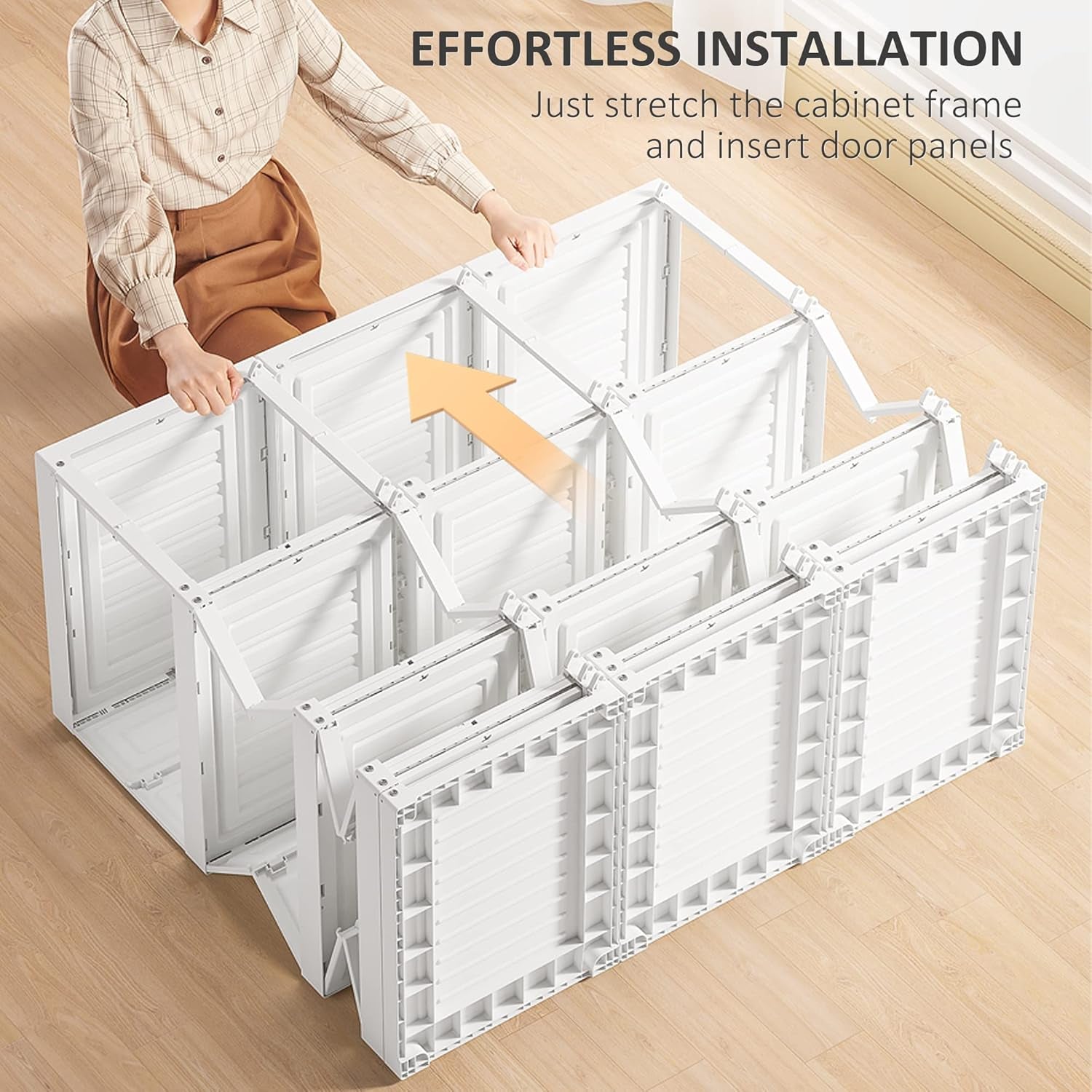 Portable Wardrobe Closet, Folding Clothes Storage Organizer with 8 Cube Compartments, 2 Hanging Rods, 11 Magnet Doors, White
