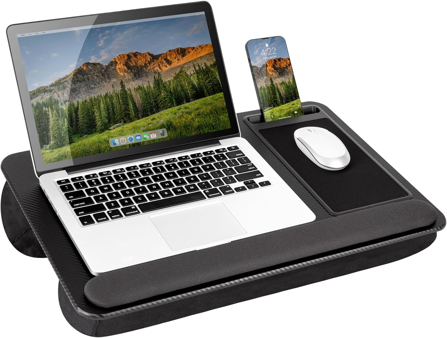Home Office Pro Lap Desk with Wrist Rest, Mouse Pad, and Phone Holder - Black Carbon - Fits up to 15.6 Inch Laptops - Style No. 91598