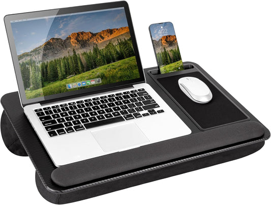 Home Office Pro Lap Desk with Wrist Rest, Mouse Pad, and Phone Holder - Black Carbon - Fits up to 15.6 Inch Laptops - Style No. 91598