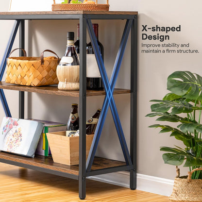 Sofa Table, Industrial Console Table, 3-Tier Narrow Side Table with Open Shelves, Foyer Table for Entryway, Hallway, Kitchen, Living Room and Bedroom, Easy Assembly, Rustic Brown CTHR8001Z