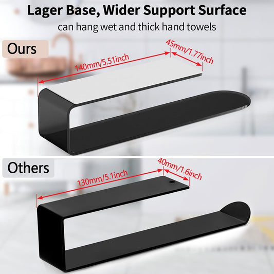 Hand Towel Holder, Self Adhesive Towel Racks for Bathroom Wall Mounted, 8 Inch Square Hand Towel Bar Stick on Wall for Kitchen Cabinet RV, Black (2 Pack)