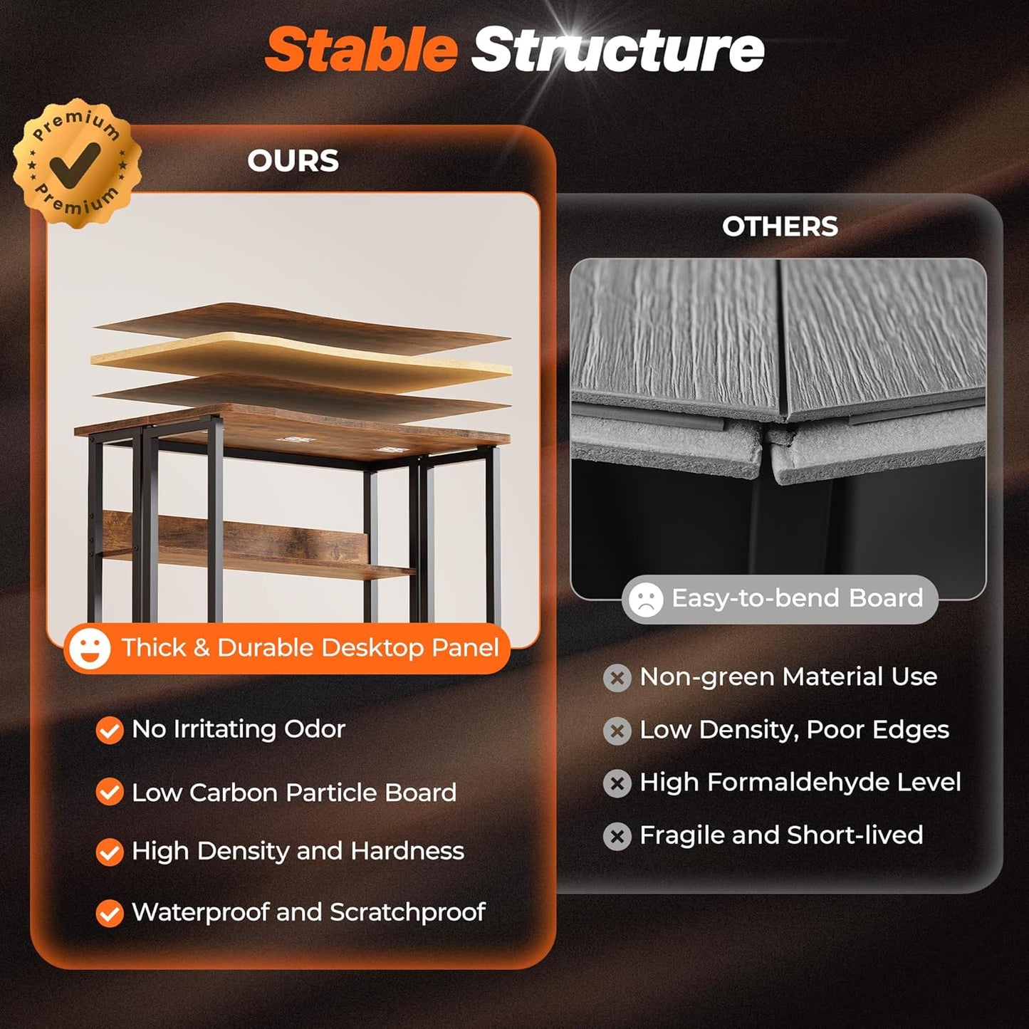 Folding Desk with Storage Shelf, 31.5 Inch Foldable Computer Table for Small Spaces, Space Saving Sofa Table for Couch, Writing Work Office Computer Desk, Easy to Fold, Rustic Brown