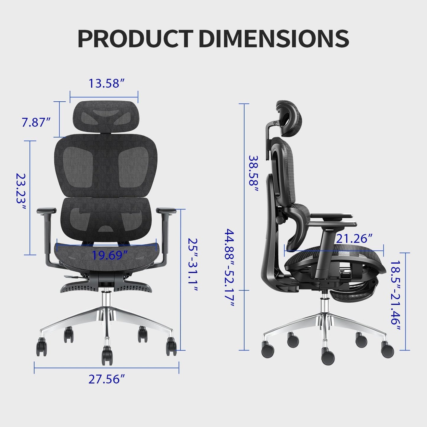 Ergonomic Mesh Office Chair with 3D Adjustable Armrest,Plastic Frame High Back Desk Computer Chair Ergo3D Ergonomic Office Chair with Wheels for Home & Office Black