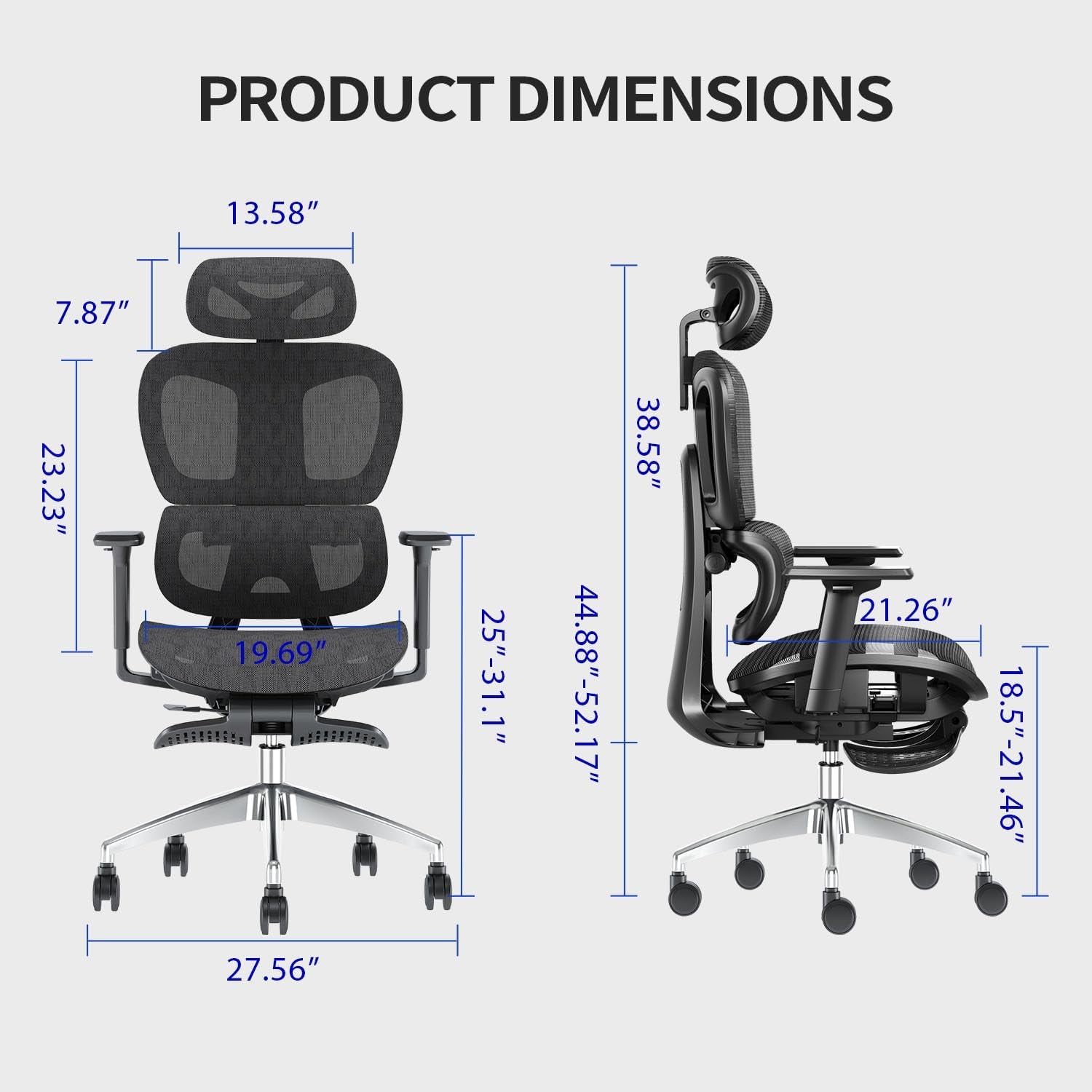 Ergonomic Mesh Office Chair with 3D Adjustable Armrest,Plastic Frame High Back Desk Computer Chair Ergo3D Ergonomic Office Chair with Wheels for Home & Office Black