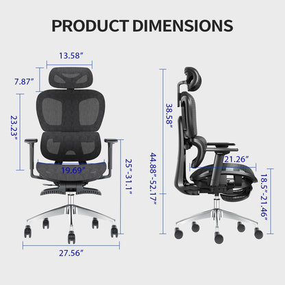 Ergonomic Mesh Office Chair with 3D Adjustable Armrest,Plastic Frame High Back Desk Computer Chair Ergo3D Ergonomic Office Chair with Wheels for Home & Office Black