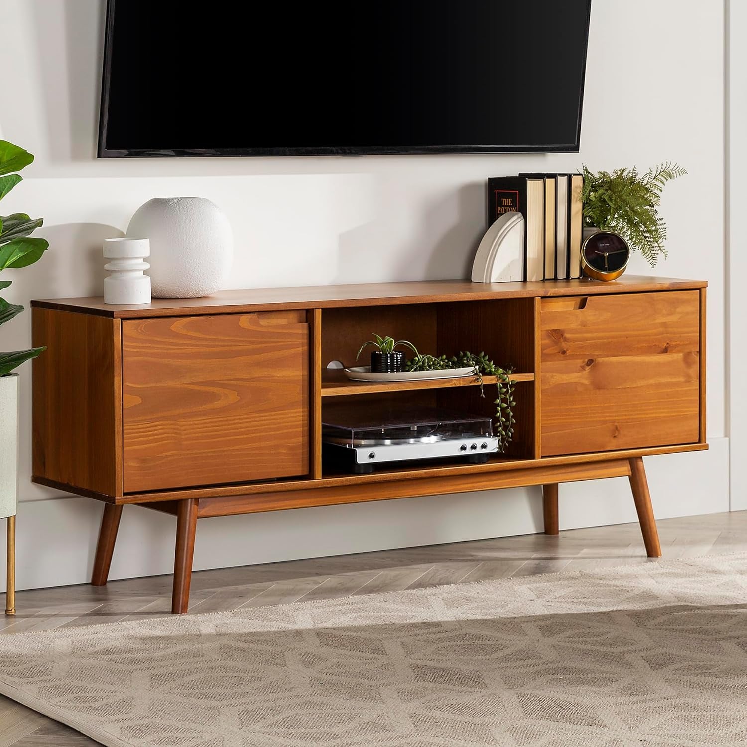 Mabel 58 Inch Modern 2 Door Solid Wood TV Stand for Tvs up to 65 Inches - Caramel
