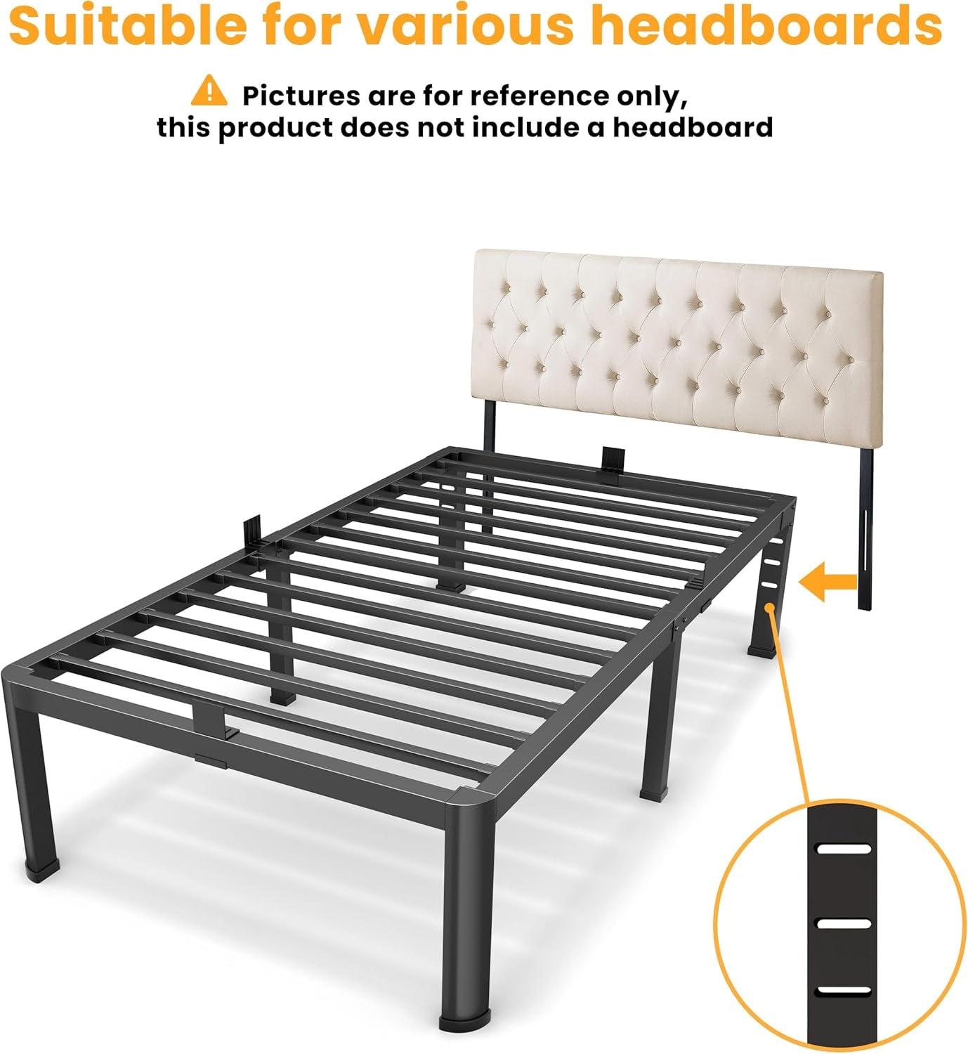 14 Inch Twin Bed Frame, Metal Platform Bed Frame with round Corner Legs, 3500 Lbs Heavy Duty Steel Slats Support, No Box Spring Needed, Noise Free, Easy Assembly, Black