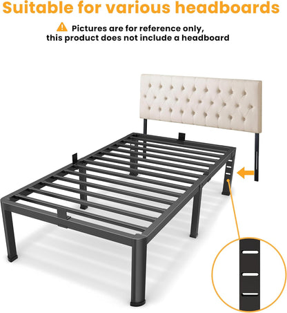 14 Inch Twin Bed Frame, Metal Platform Bed Frame with round Corner Legs, 3500 Lbs Heavy Duty Steel Slats Support, No Box Spring Needed, Noise Free, Easy Assembly, Black
