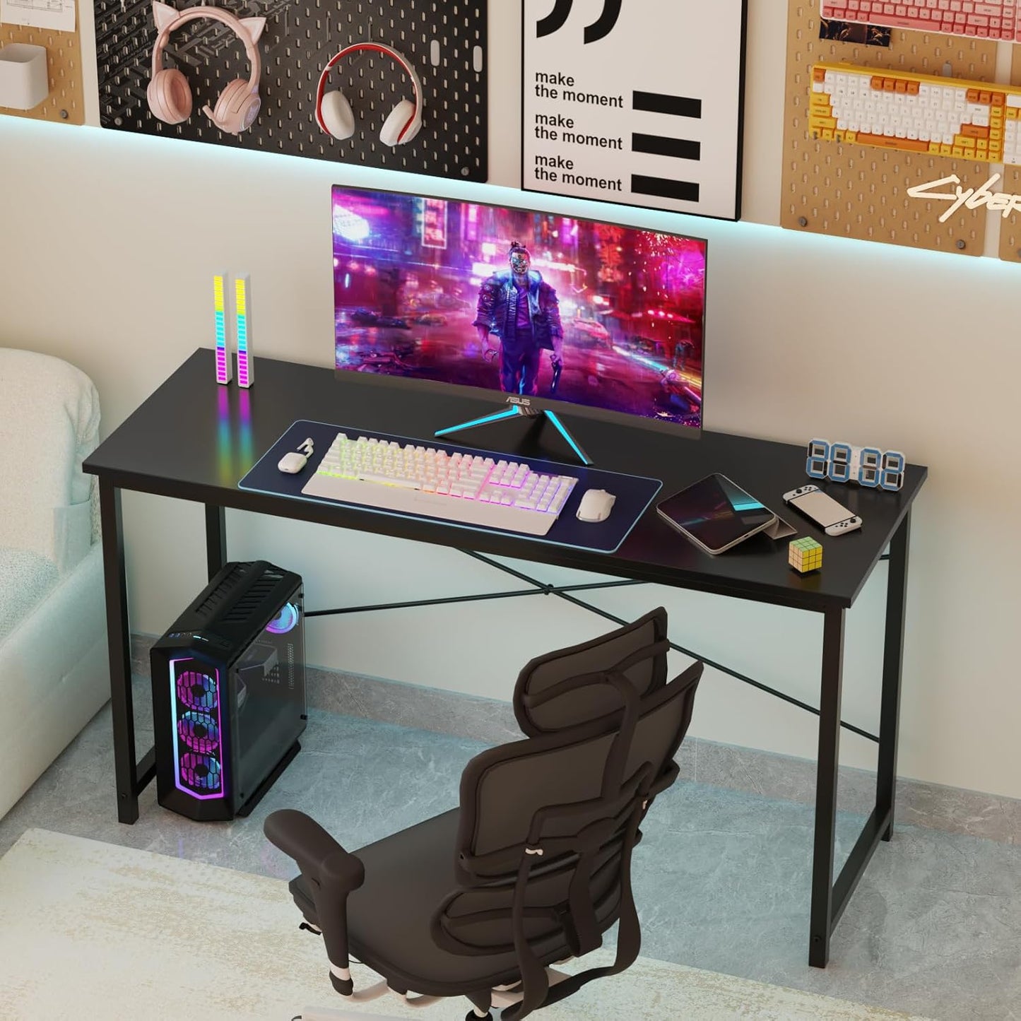 Small Computer Office Desk 40 Inch Student Study Writing Work with Metal Frame Wood Tabletop Modern Simple Home Bedroom PC Table - Black