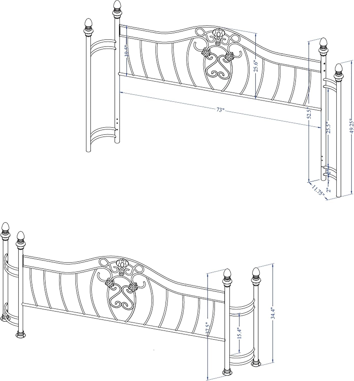 Home Furnishings Sydney Traditional Wood Eastern King Size Open Frame Bed Frame 53-Inch Headboard Brushed Gold 300171KE