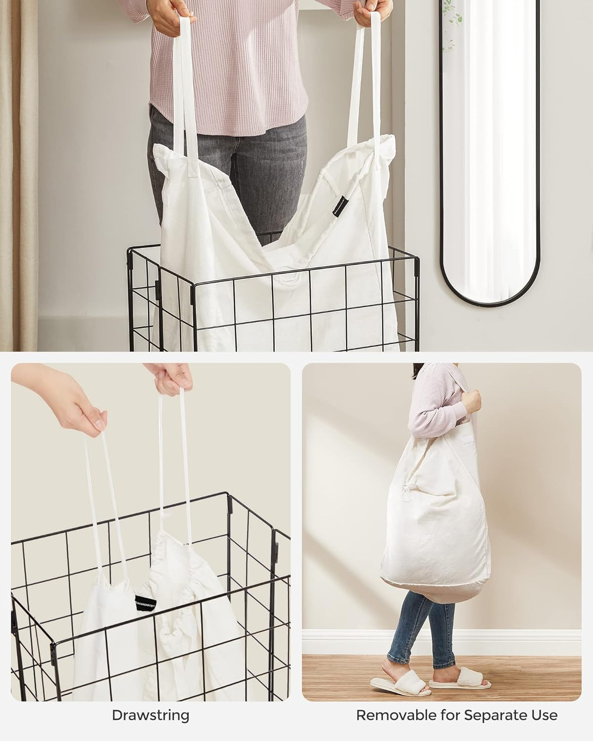 Laundry Hamper, 23.8 Gal. (90L) Laundry Basket, Collapsible Clothes Hamper, Black and White ULCB190W01