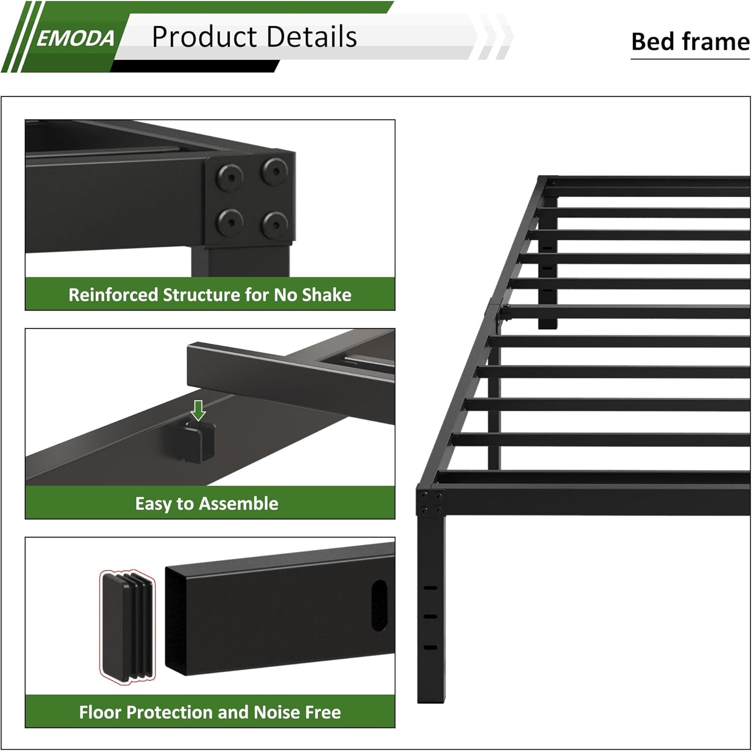 Queen Bed Frame No Box Spring Needed 18 Inch Heavy Duty Metal Tall Platform Bed Frame Queen Size with Large Storage Space, Easy Assembly, Black