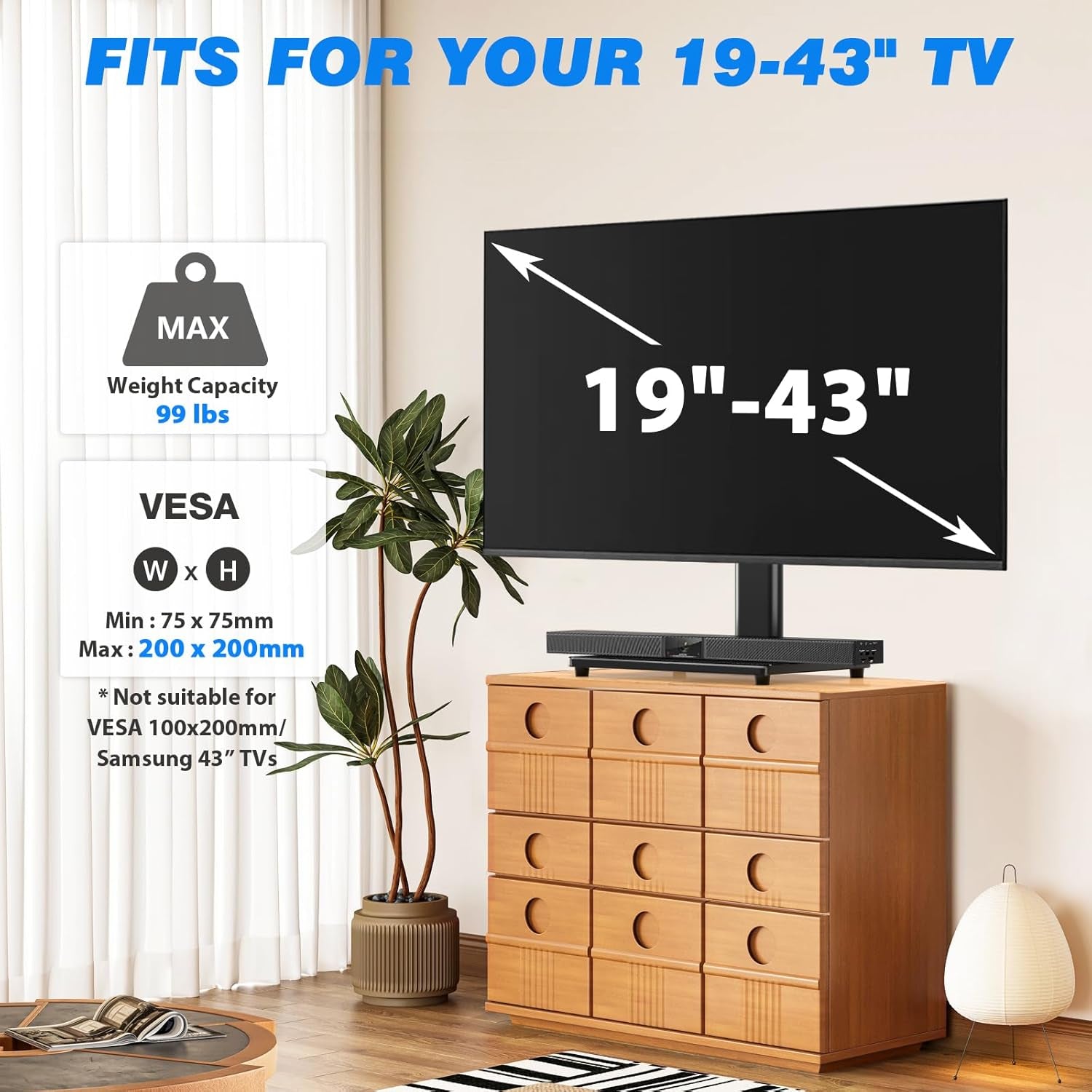 Universal Swivel Tabletop TV Stand for Flat Screens 23 24 26 32 39 40 42 43 Inch, Heavy Duty Center Pedestal Stand Replacement with Black Tempered Glass Base and Height Adjustable Mount