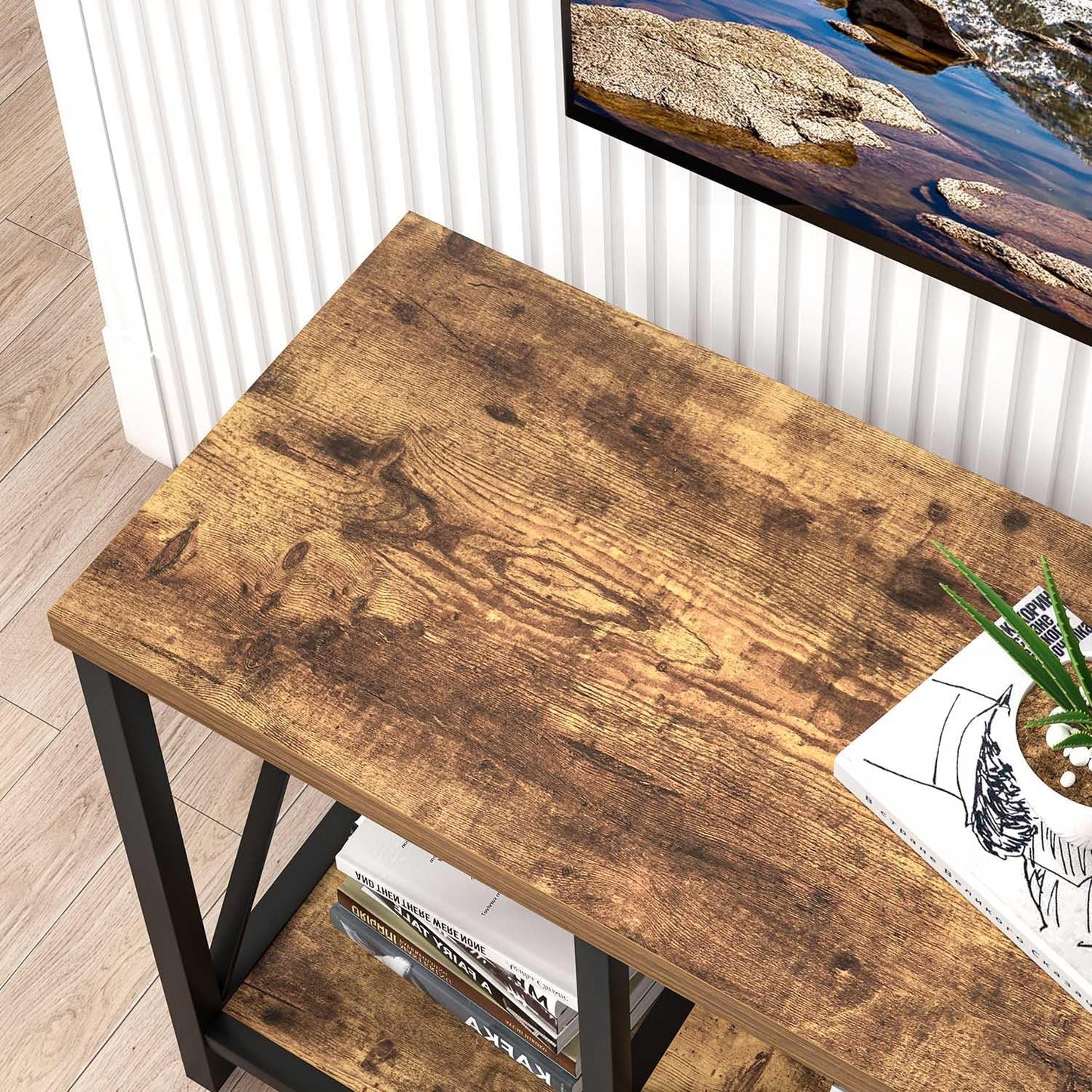 TV Stand for Televisions up to 55 Inch, Modern Entertainment Center with Storage, Industrial Media TV Console Table for Living Room Bedroom, Rustic Brown 47 Inch