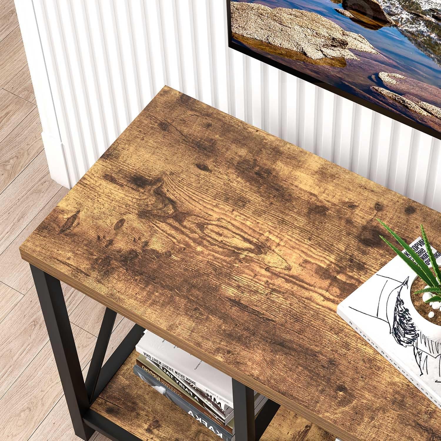 TV Stand for Televisions up to 55 Inch, Modern Entertainment Center with Storage, Industrial Media TV Console Table for Living Room Bedroom, Rustic Brown 47 Inch