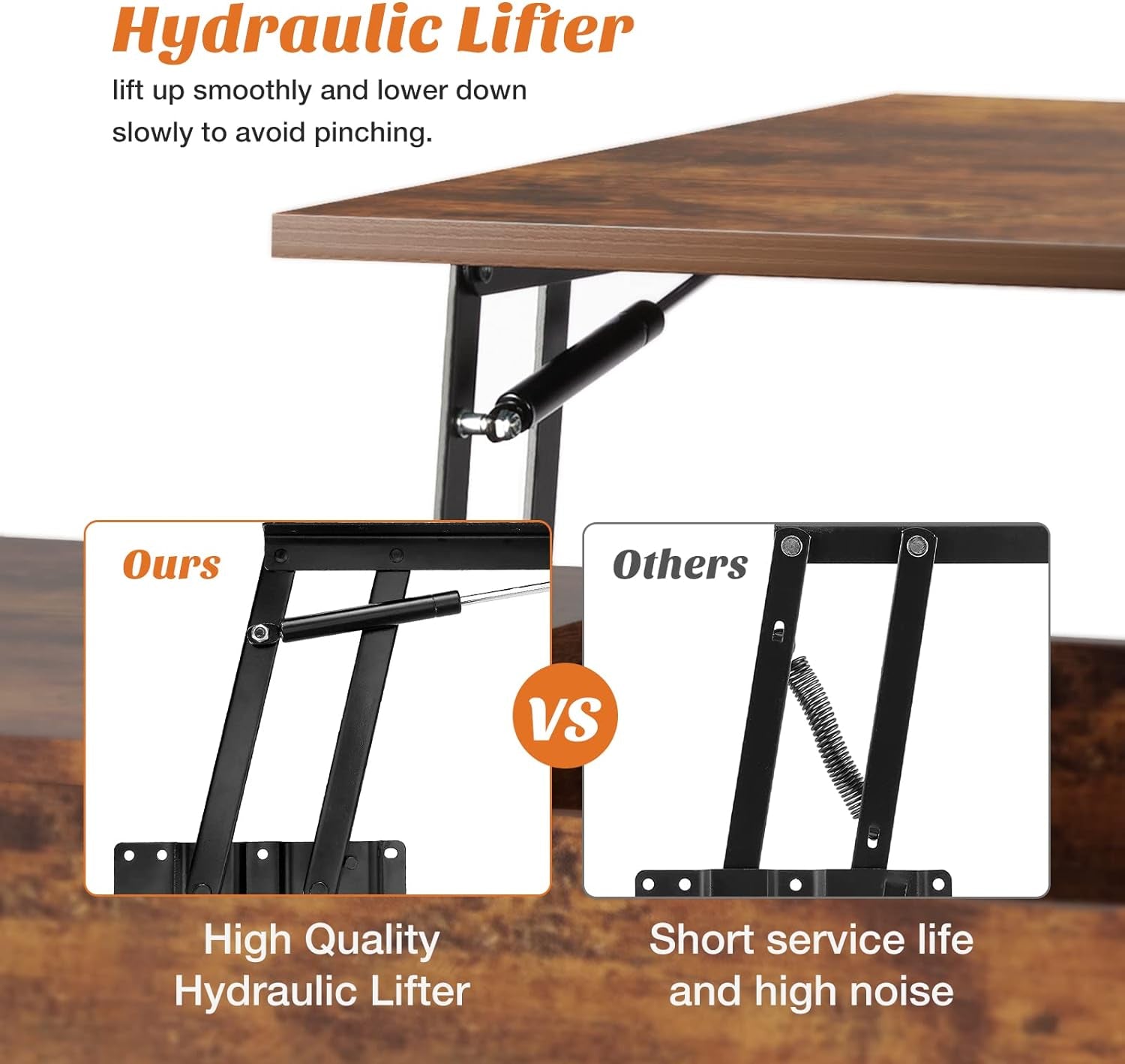 Lift Top Coffee Tables for Living Room, Small Rising Wooden Center Tables with Storage Shelf and Hidden Compartment, Brown