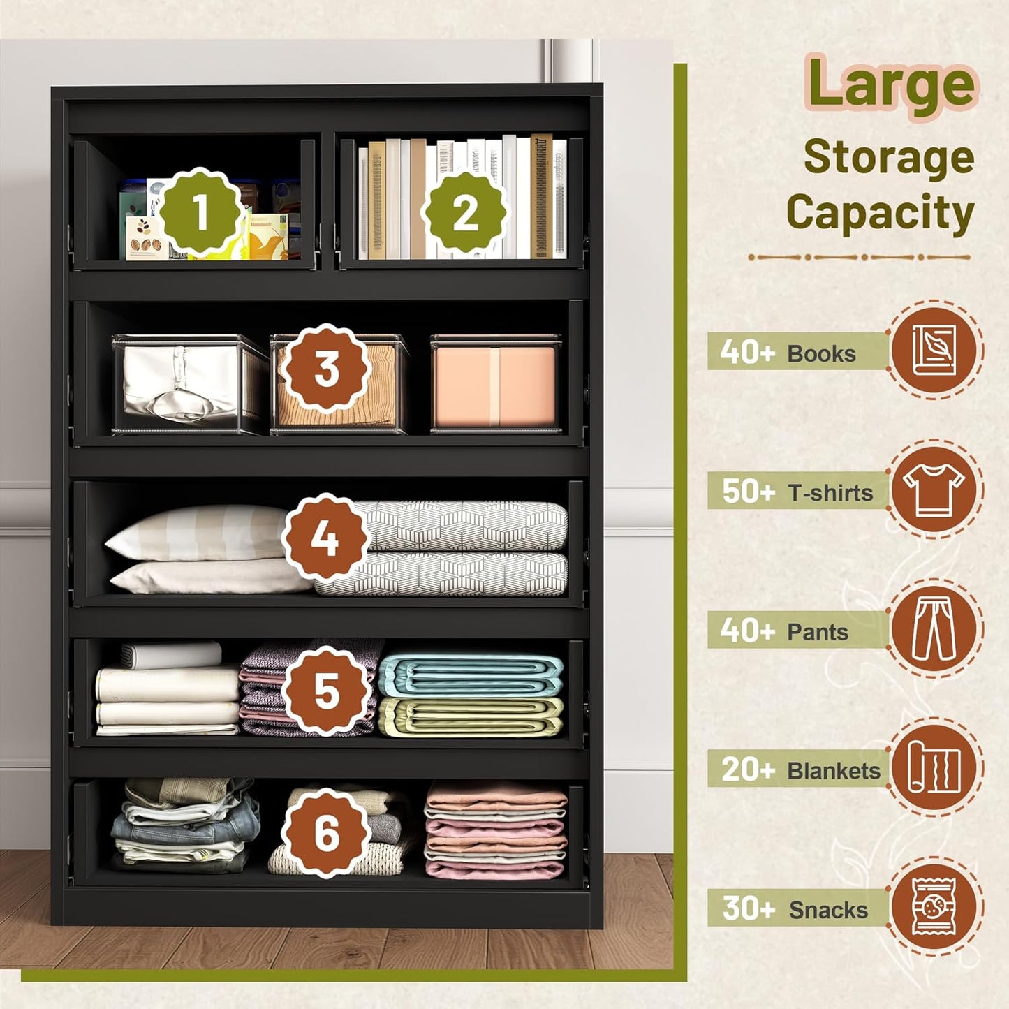 6 Drawer Dresser for Bedrom,Tall Black Chest of Drawers for Bedroom, Hallway, Modern 43.2" H X 27.6" W X15.6 D