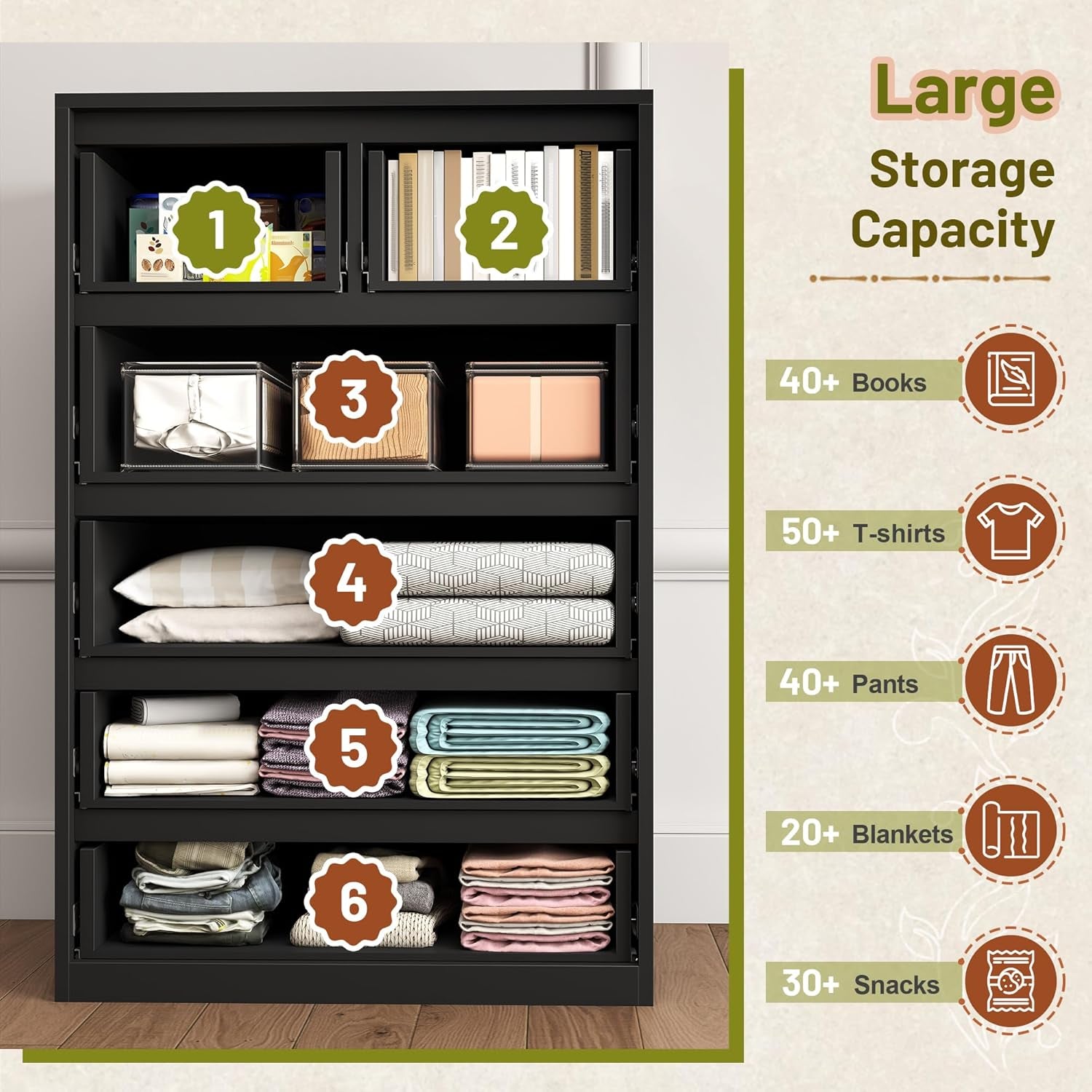 6 Drawer Dresser for Bedrom,Tall Black Chest of Drawers for Bedroom, Hallway, Modern 43.2" H X 27.6" W X15.6 D