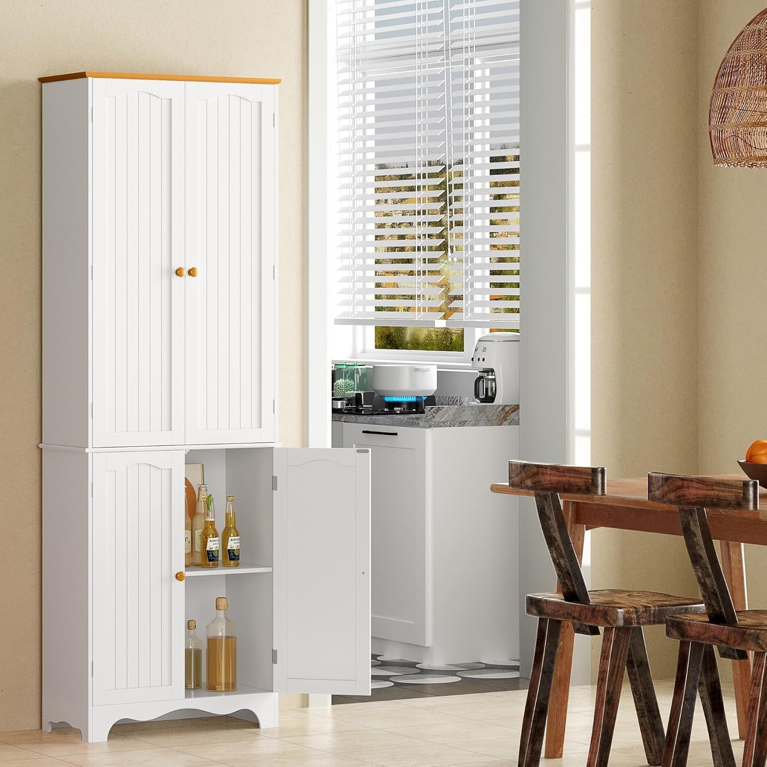 72" Kitchen Pantry Cabinet, Freestanding Storage Cabinets, Tall Food Pantry with Doors and Adjustable Shelves, Utility Floor Cabinet for Kitchen Dining Room Living Room, White