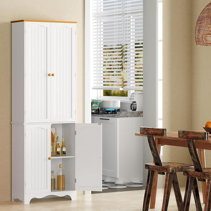 72" Kitchen Pantry Cabinet, Freestanding Storage Cabinets, Tall Food Pantry with Doors and Adjustable Shelves, Utility Floor Cabinet for Kitchen Dining Room Living Room, White