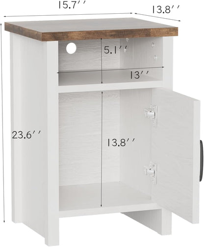 Farmhouse Modern Nightstand with Shelf and Barn Door, Set of 2 for Bedroom, White