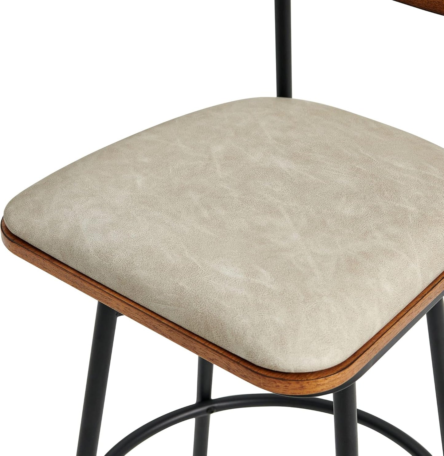 Swivel Counter Height Bar Stools with Back, Faux Leather Upholstered Barstools Set of 2, 27" Seat Height, Metal & Wood Frame, Sand Grey