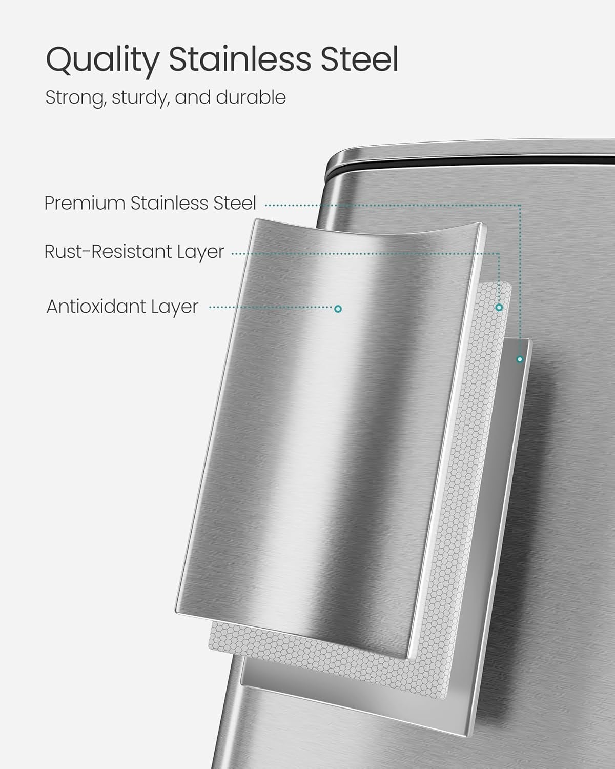 Kitchen Trash Can, 8-Gallon (30 L) Trash Bin, Stainless Steel Garbage Can, with Inner Bucket, Soft Close and Stays Open, Metallic Silver ULTB593E01