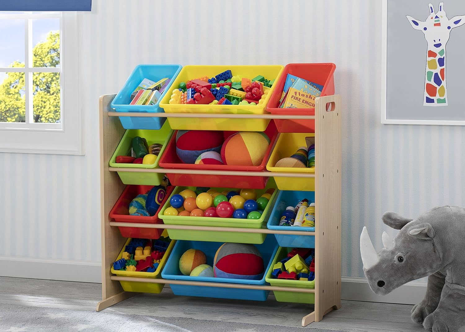 Kids Toy Storage Organizer with 12 Plastic Bins - Greenguard Gold Certified, Natural/Primary