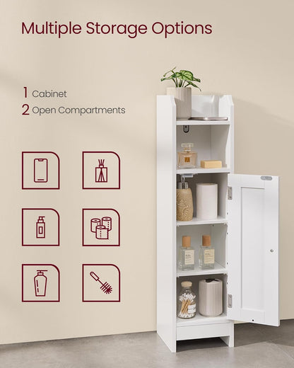Small Storage Corner Floor Cabinet with Door, 7.9 X 7.1 X 31.5 Inches, Narrow Toilet Paper Storage Holder, Adjustable Shelves, for Bathroom, Living Room, Small Spaces, Cloud White UBBC310W01