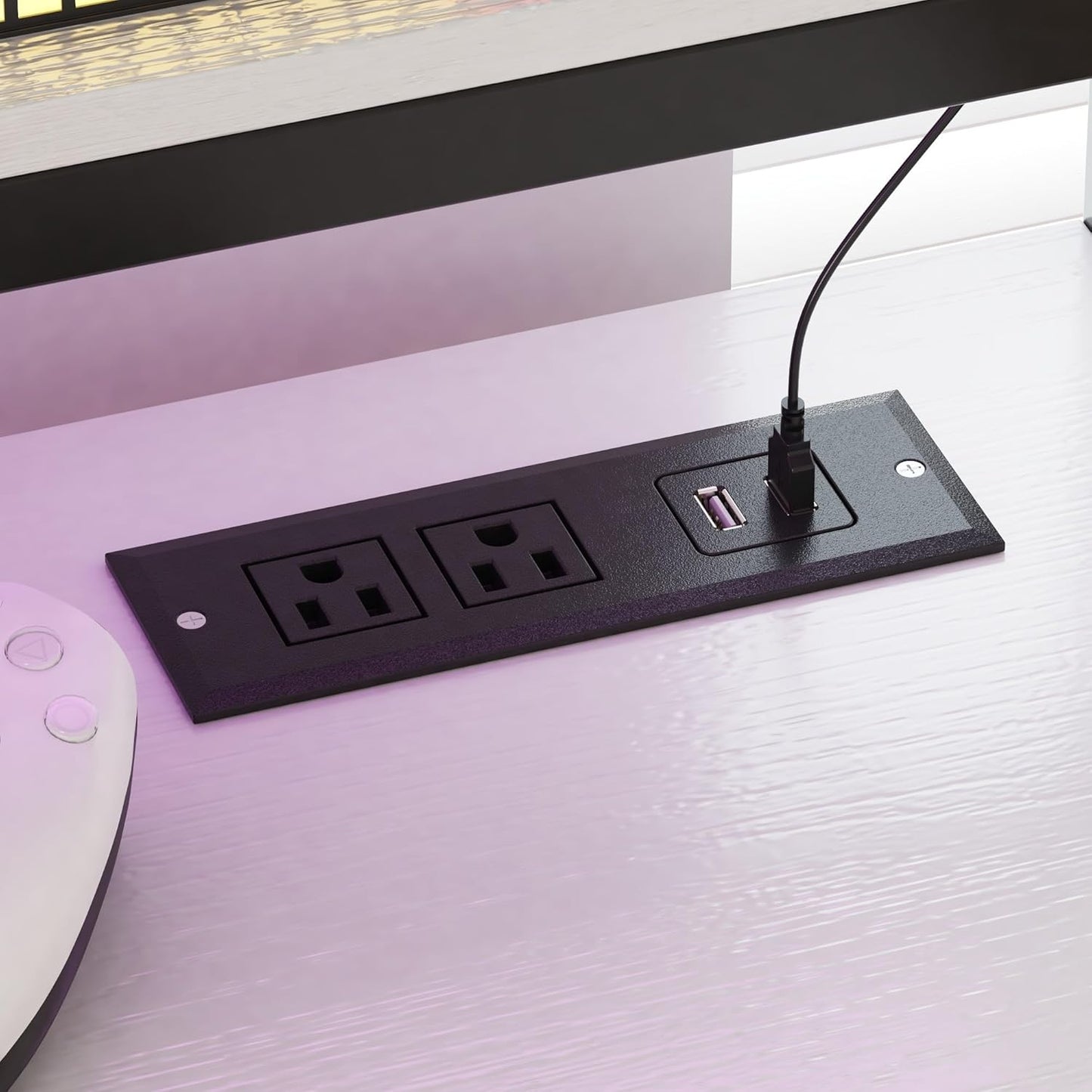 50 Inch Gaming Desk with LED Lights and Power Outlets, White Compact Computer Office Desk with Storage Shelves,Monitor Stand & Side Hook, Storage Drawers of Computer Table for Bedroom