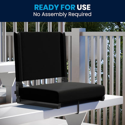 Grandstand Portable Stadium Seat for Bleachers or Benches, Folding Padded Stadium Chair with Carrying Handle, 500 Lb. Weight Capacity, Black