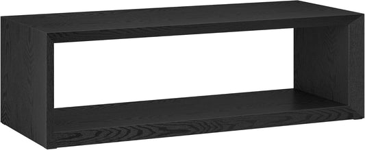 58" Rectangular Coffee Table with Open Storage Shelf for Living Room, Family Room, or Office, Black Grain