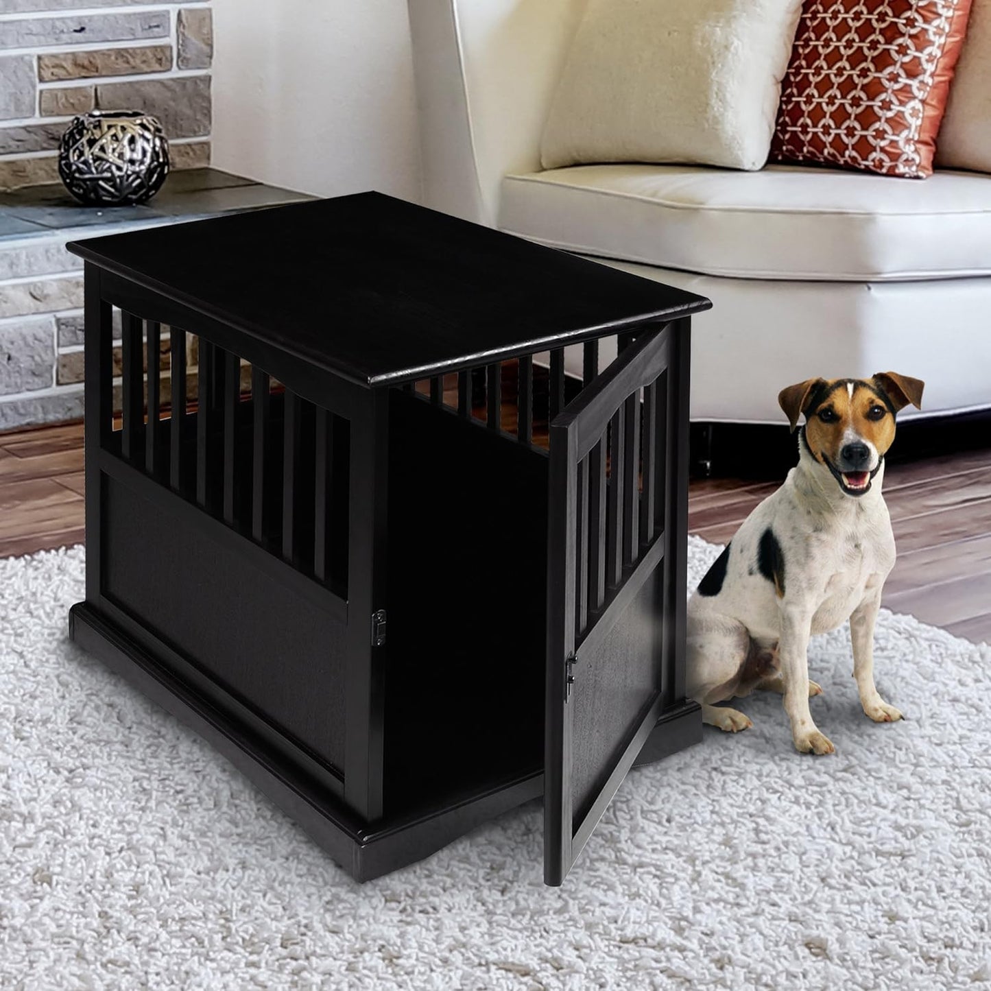 Wooden Large Pet Crate, End Table, Walnut 24 X 36.5 X 29.5 In