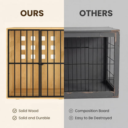 Extra Large Dog Crate Furniture, 47.2 Inches Wooden Dog Crates for Medium & Large, Decorative Kennel Indoor with Lockable Door, Heavy Duty Pet Crate Side Tbale for Living Room, Natural
