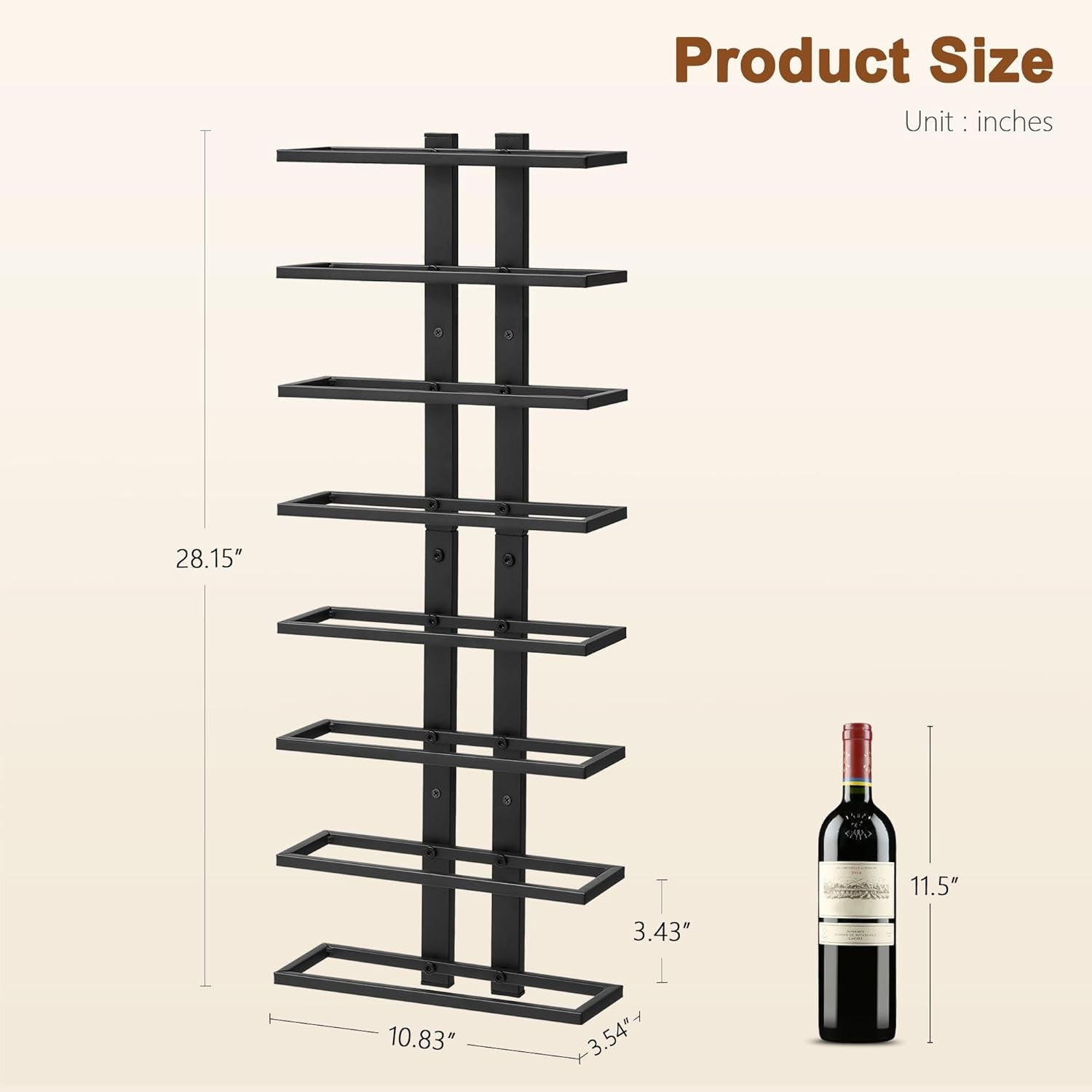 8 Tier Wall Mount Wine Rack, Wall Racks for Wine Bottles Display and Storage, Hanging Bottle Organizer for Living Room, Dining Room, Wine Cellar, Bar, Black