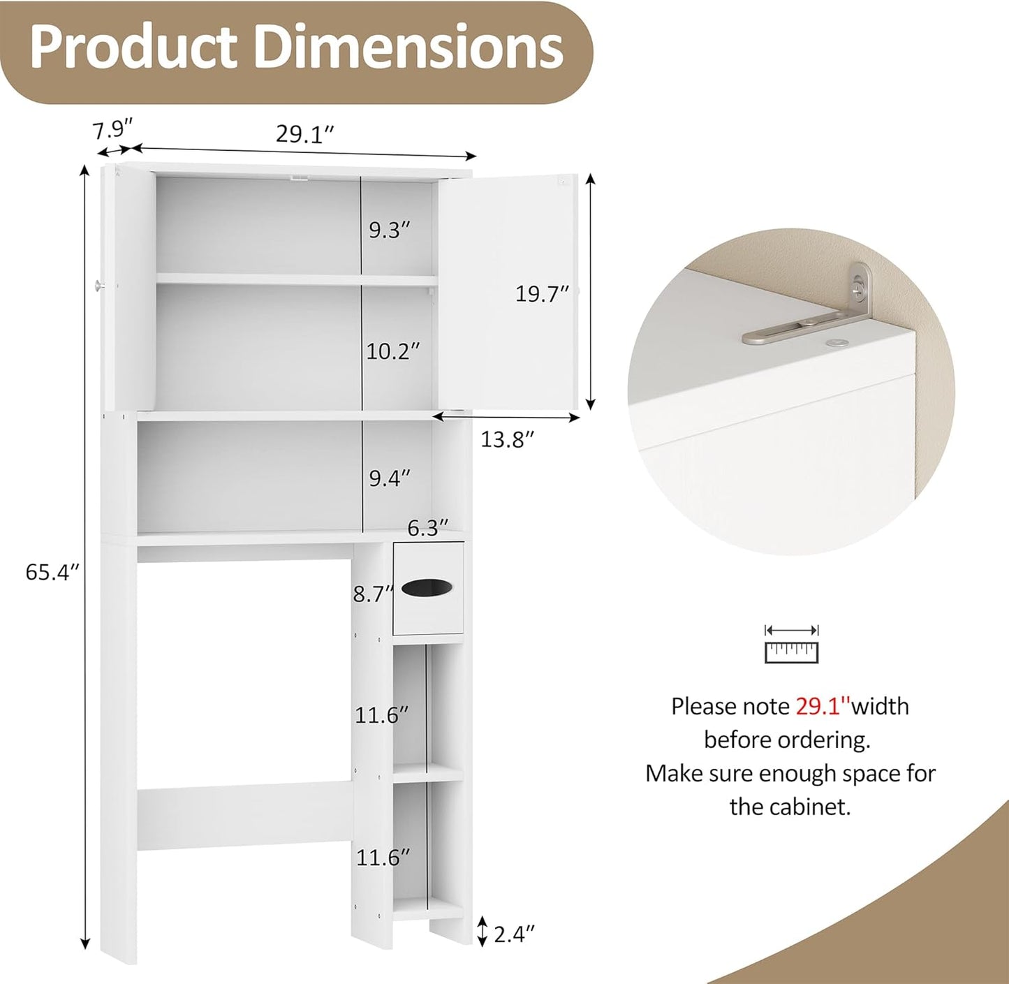 over Toilet Storage Cabinet with Toilet Paper Holder Stand, Freestanding Bathroom Storage Organizer Cabinet Space Saver W/Adjustable Shelf, White