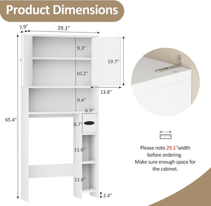 over Toilet Storage Cabinet with Toilet Paper Holder Stand, Freestanding Bathroom Storage Organizer Cabinet Space Saver W/Adjustable Shelf, White