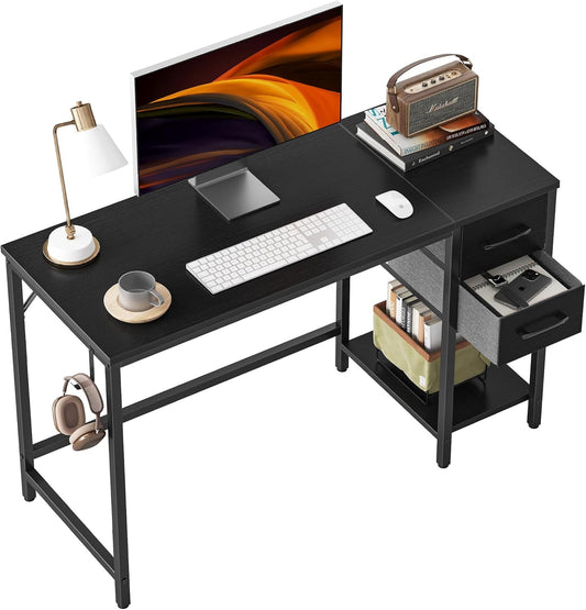 Computer Desk with 2 Drawers, 40 Inch Small Home Office Desk with Storage Study Writing Table, Modern Black
