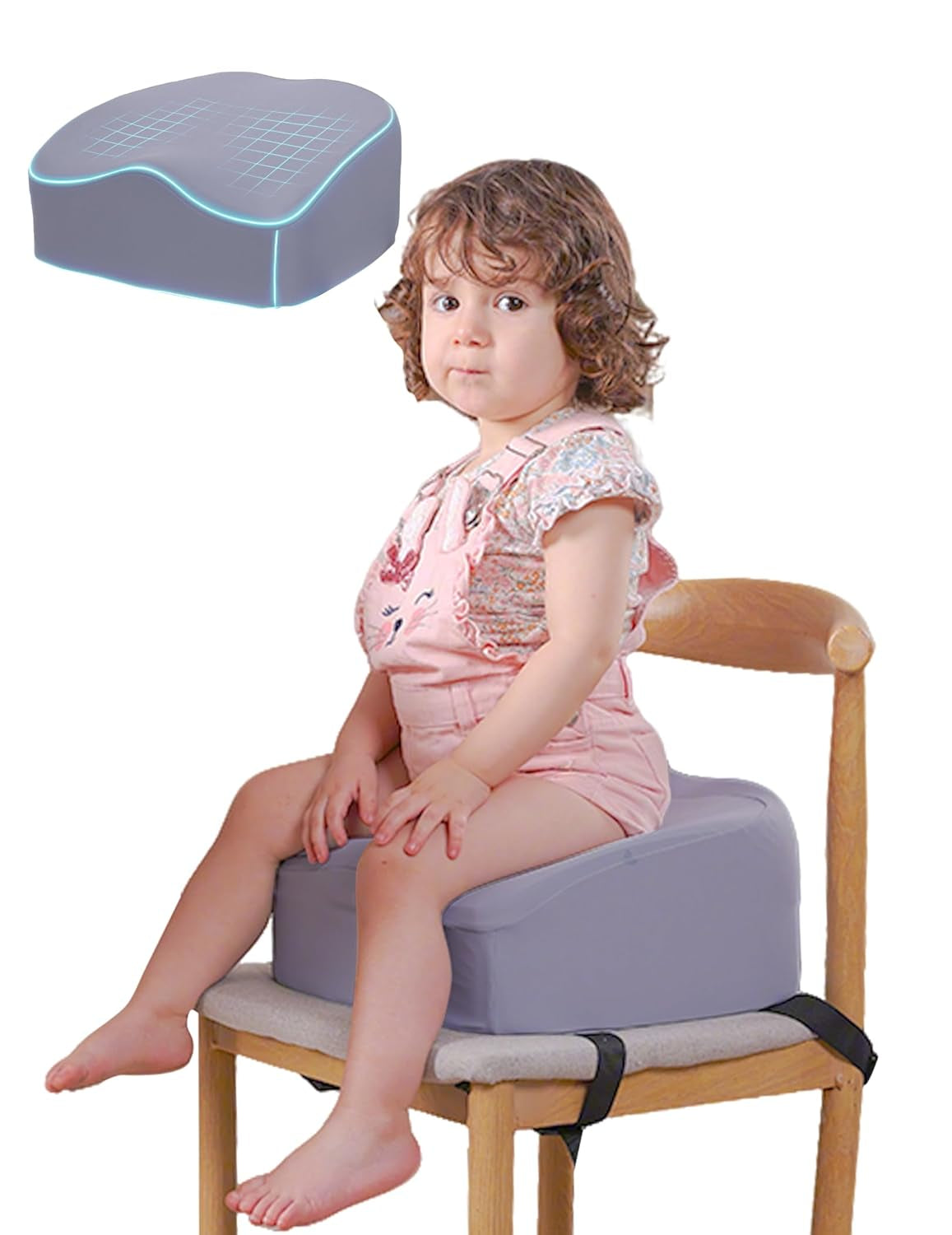 Ergo-Designed Booster Seat for Kitchen Chair, Promote Proper Upright Posture, Toddler Booster Seat for Dining Table, Removable & Washable Cover, Suitable for 18 Months to 5 Years, Dark Grey