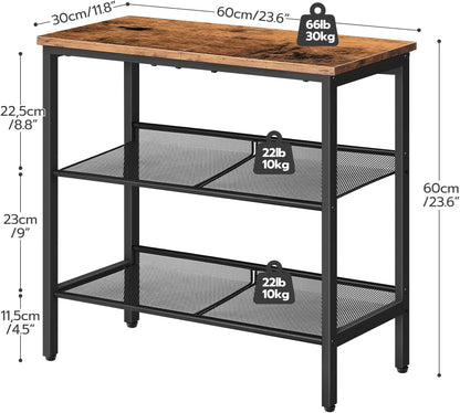 End Table, 3-Tier Narrow Side Table, Nightstand with 2 Flat or Slant Adjustable Shelves for Small Spaces, Hallway, Living Room, Bedroom, Sturdy, Easy Assembly, Rustic Brown and Black BF23BZ01G1