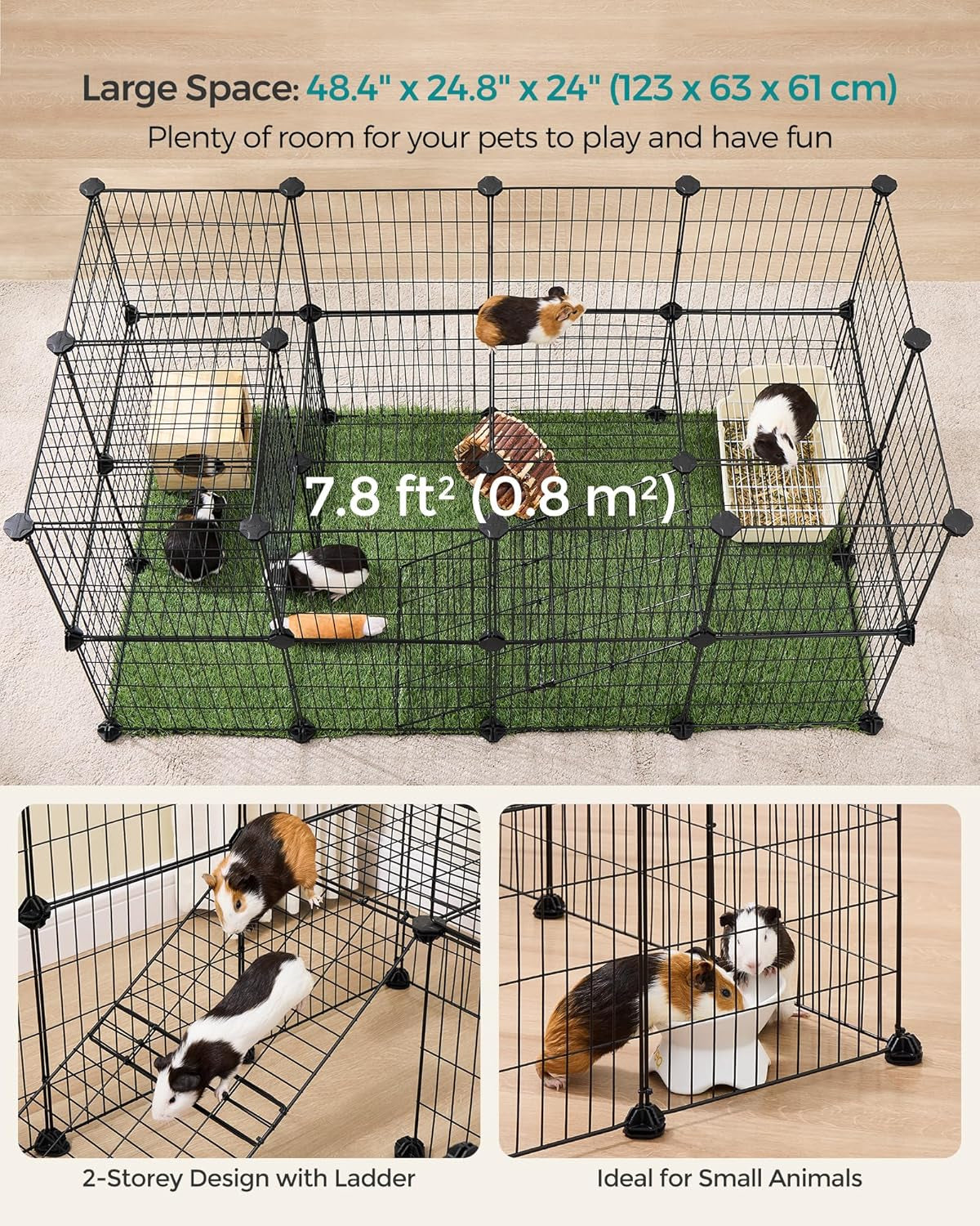 36 Panels Pet Playpen, Small Animal Playpen, Rabbit Guinea Pig Cage, Zip Ties Included, Metal Wire Apartment-Style Two-Story Pet Premium Villa for Bunnies Puppies,Indoor Use, Black ULPI002B01