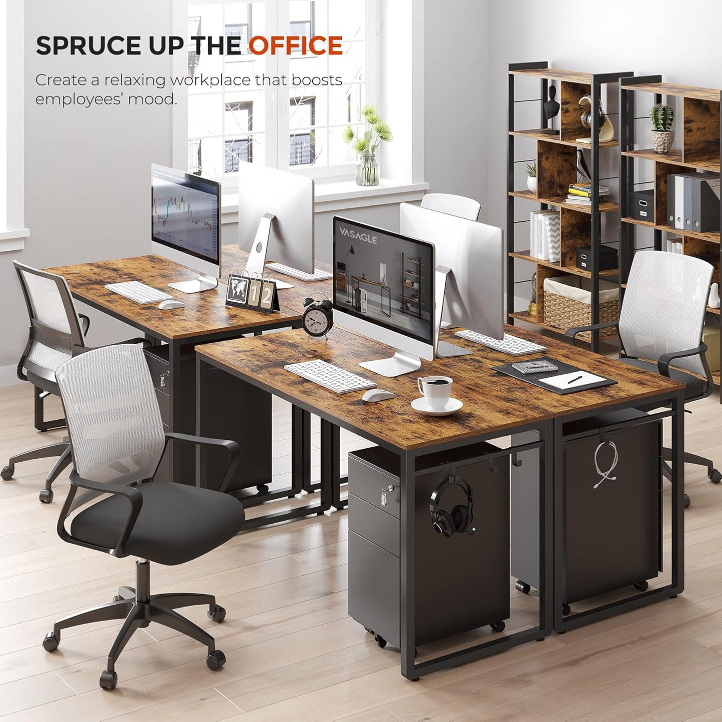 Computer Desk, Office Desk with 8 Hooks, for Study, Home Office, Easy Assembly, Steel Frame, Industrial, 39.4 X 19.7 X 29.5 Inches, Greige ULWD045B02