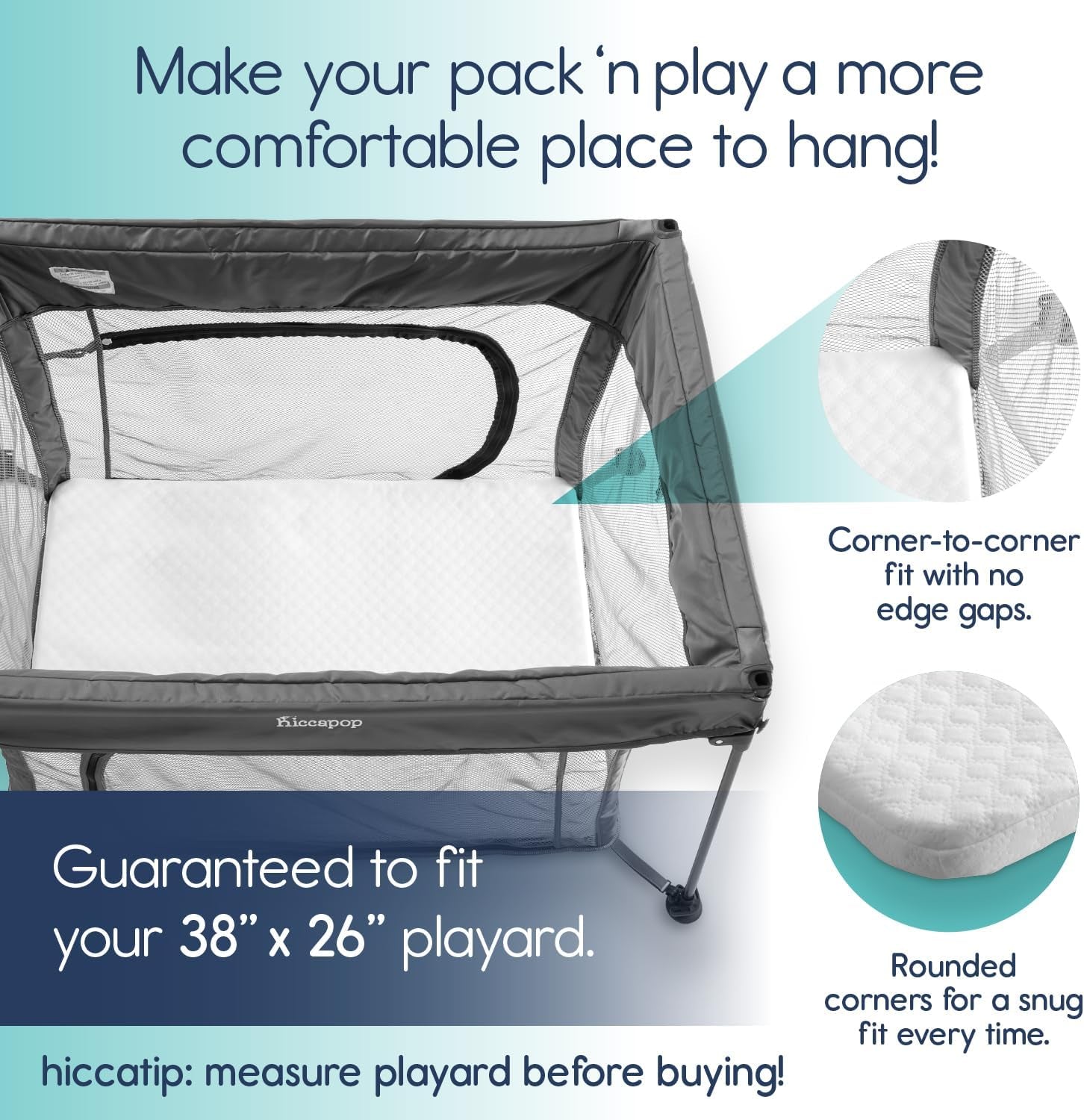 Playard Mattress Pad (38"X26"X1.25"), Playpen Pad, Portable Crib Mattress with Carry Bag, 1.25" Thick
