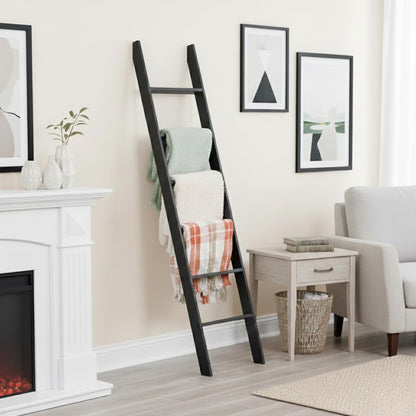 Blanket Ladder for the Living Room and Bedroom, 5Ft 8 Inch, 6-Tier Wall Leaning Laminate Snag Free Material (Black) Rustic Decorative Farmhouse Blanket Rack, Quilt Rack, Ladder Shelf, Easy Assembly