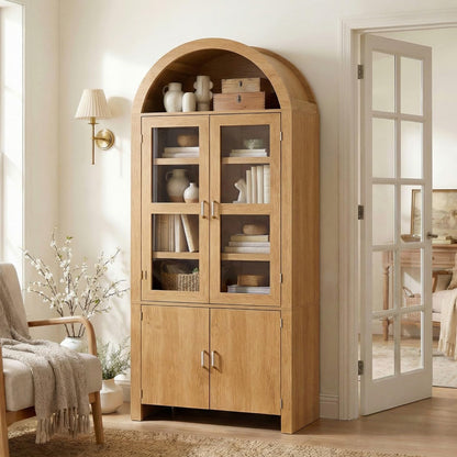 71" Tall Arched Kitchen Pantry, Modern Farmhouse Wood Kitchens Storage Cabinets, Versatile Cupboard for Dining Room, Kitchen, Wood